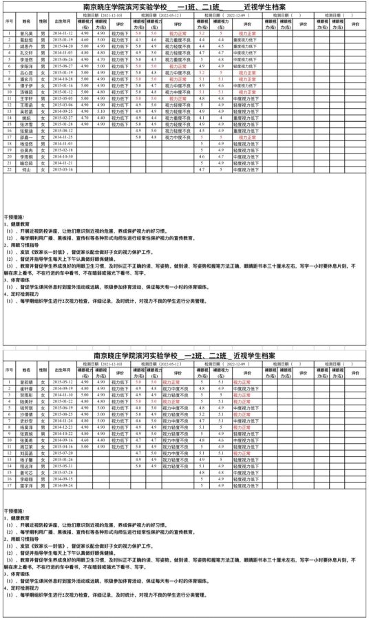 近视学生档案